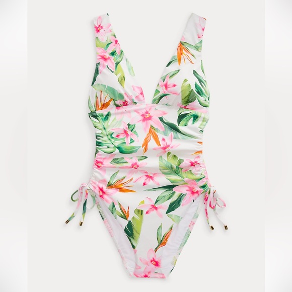 Floral Shirred V-Neck One-Piece - Picture 2 of 4